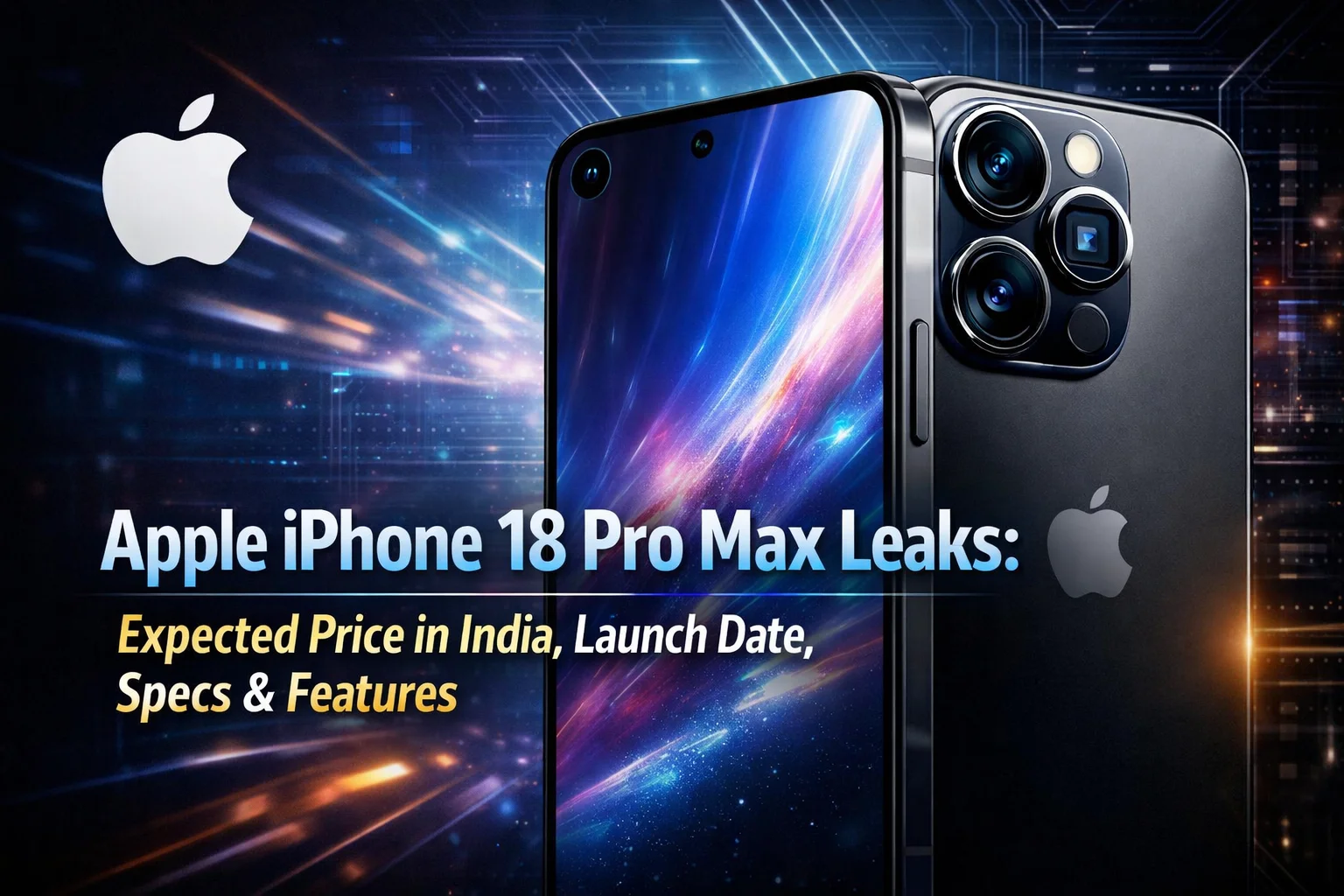 Apple iPhone 18 Pro Max leaks promotional image showing expected price in India, launch date, specifications and features