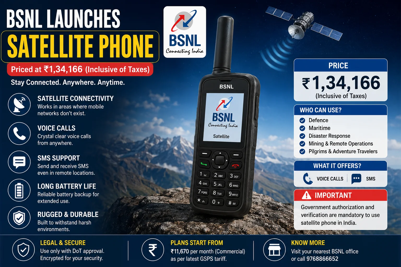 BSNL Rs 1,34,166 Satellite Phone