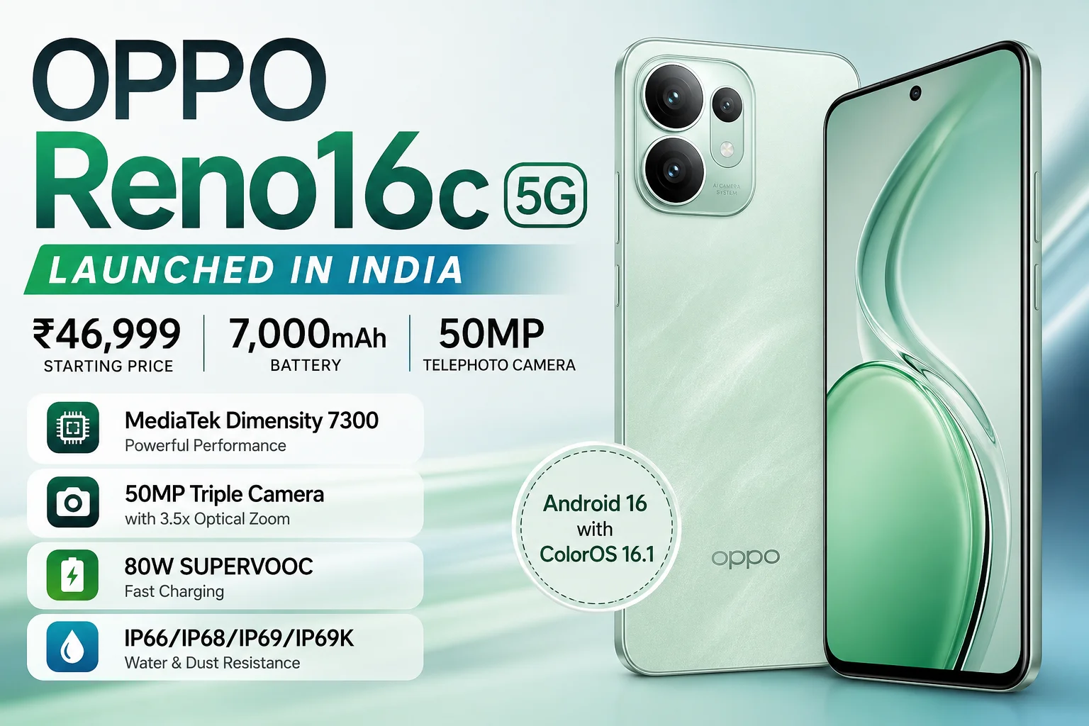 OPPO Reno16c 5G Launched in India: Price, Specs & Features