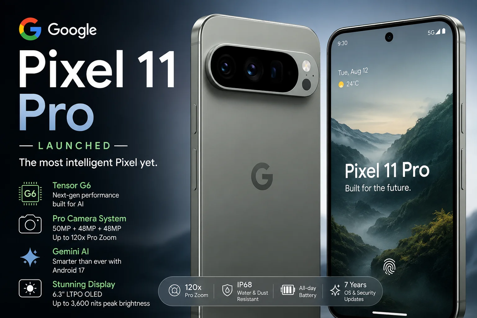 Google Pixel 11 Pro with Tensor G6, triple camera and 120x Pro Zoom